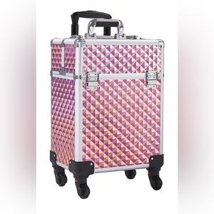 Pink Yaheetech Rolling Makeup Train Case